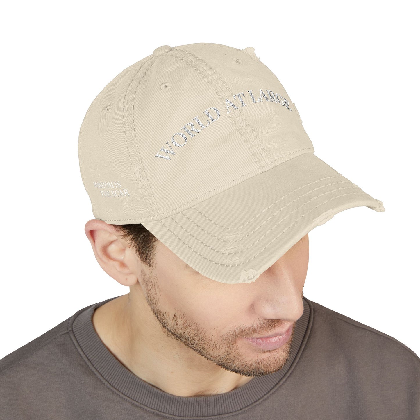 Distressed Dad Hat - World at Large Embroidered Cap, Casual Hat for Every Day, Trendy Style, Birthday Gift, Summer Accessory