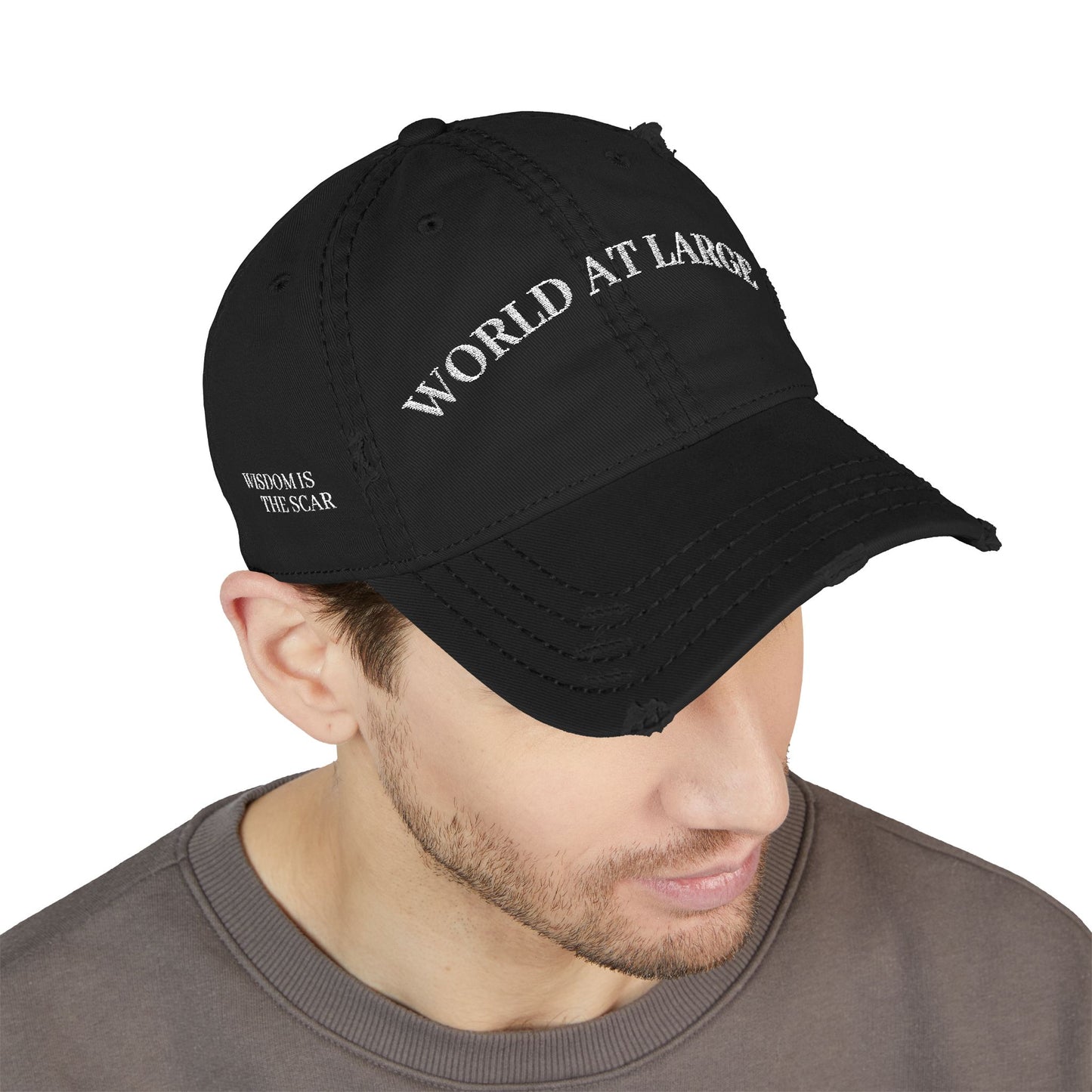 Distressed Dad Hat - World at Large Embroidered Cap, Casual Hat for Every Day, Trendy Style, Birthday Gift, Summer Accessory