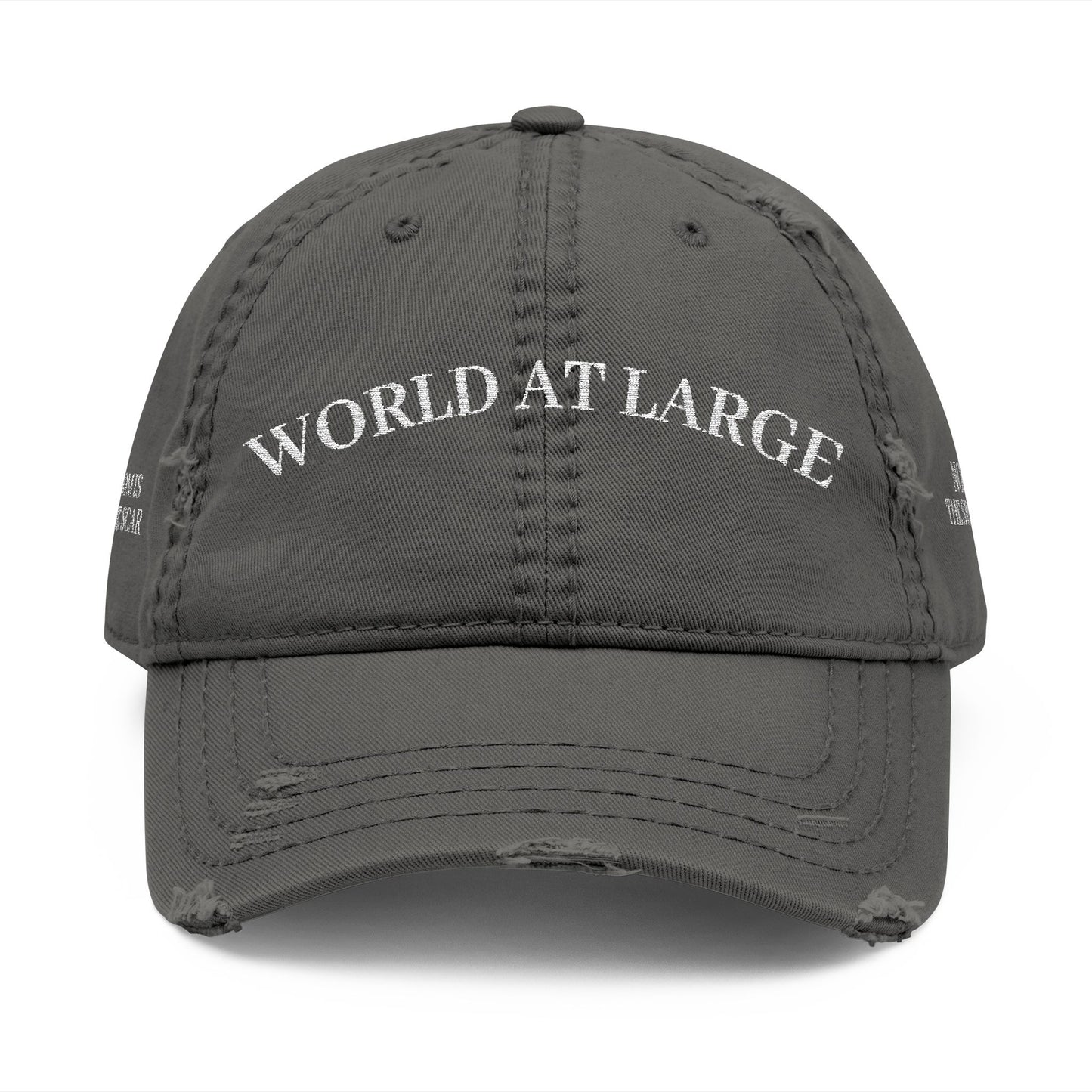 Distressed Dad Hat - World at Large Embroidered Cap, Casual Hat for Every Day, Trendy Style, Birthday Gift, Summer Accessory
