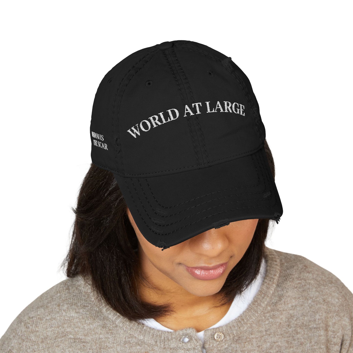 Distressed Dad Hat - World at Large Embroidered Cap, Casual Hat for Every Day, Trendy Style, Birthday Gift, Summer Accessory