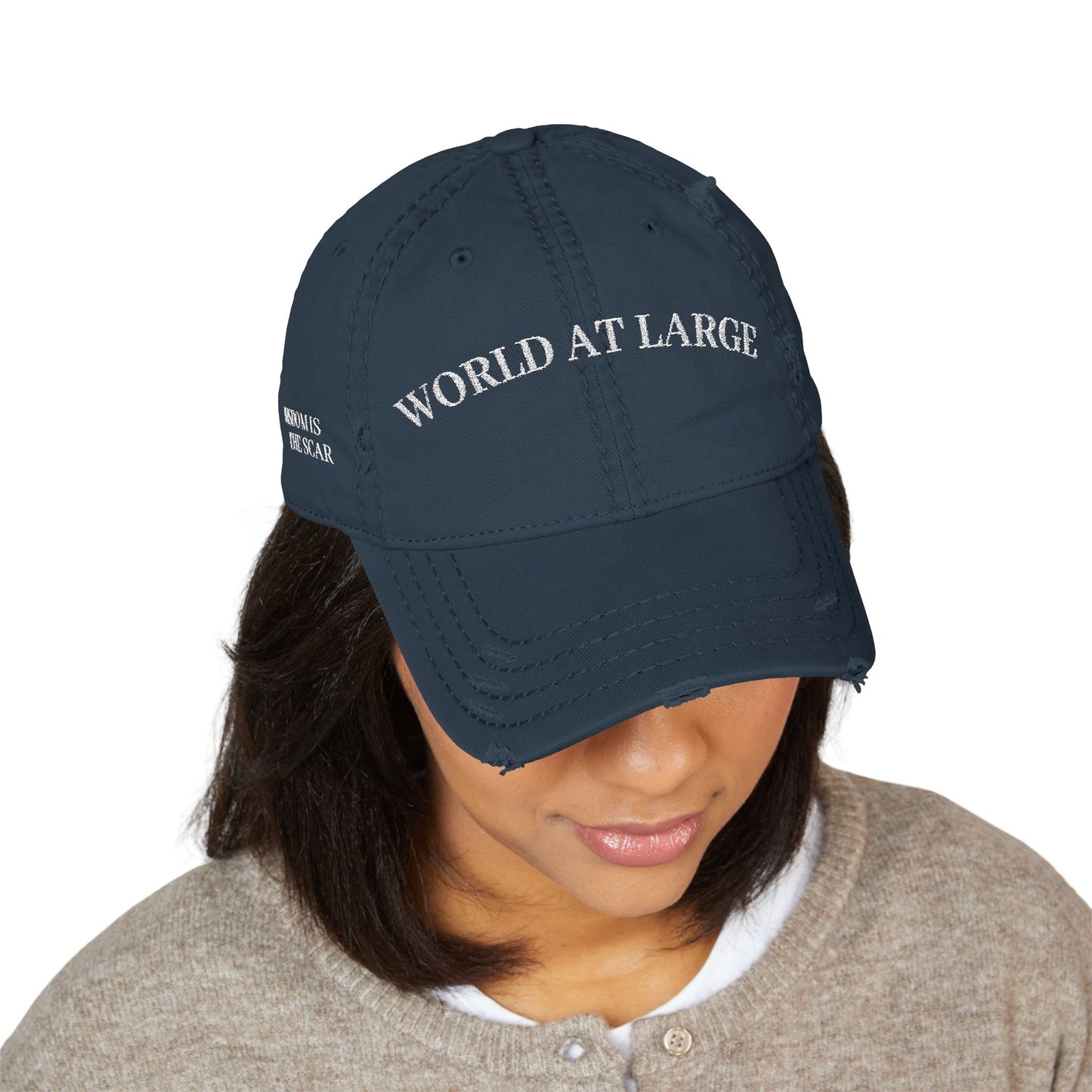 Distressed Dad Hat - World at Large Embroidered Cap, Casual Hat for Every Day, Trendy Style, Birthday Gift, Summer Accessory
