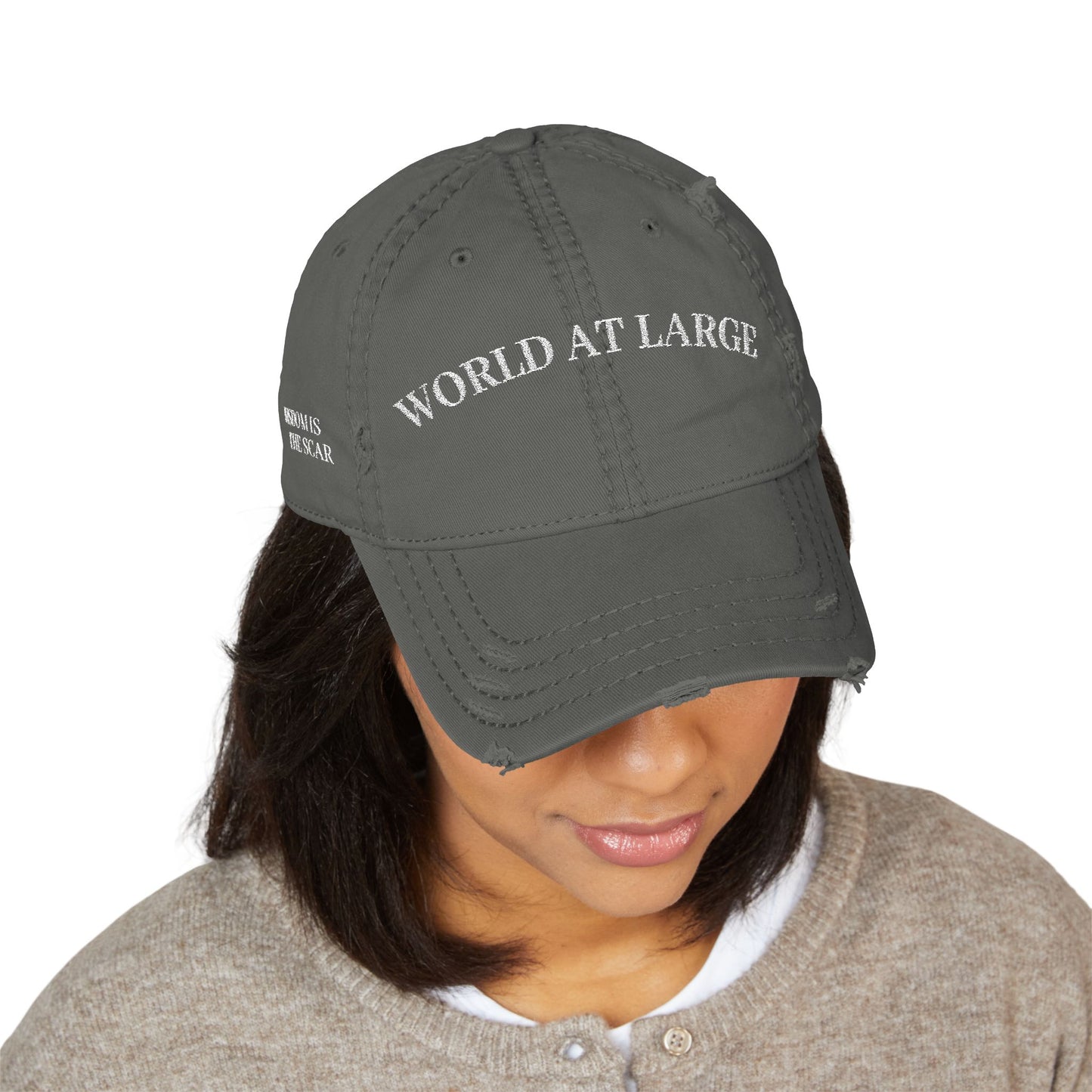 Distressed Dad Hat - World at Large Embroidered Cap, Casual Hat for Every Day, Trendy Style, Birthday Gift, Summer Accessory