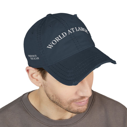 Distressed Dad Hat - World at Large Embroidered Cap, Casual Hat for Every Day, Trendy Style, Birthday Gift, Summer Accessory