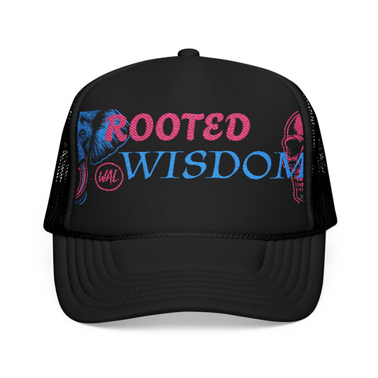 Rooted Wisdom Foam Trucker Hat, Trendy Outdoor Cap, Gift for Nature Lovers, Stylish Casual Wear, Personalized Embroidery Hat