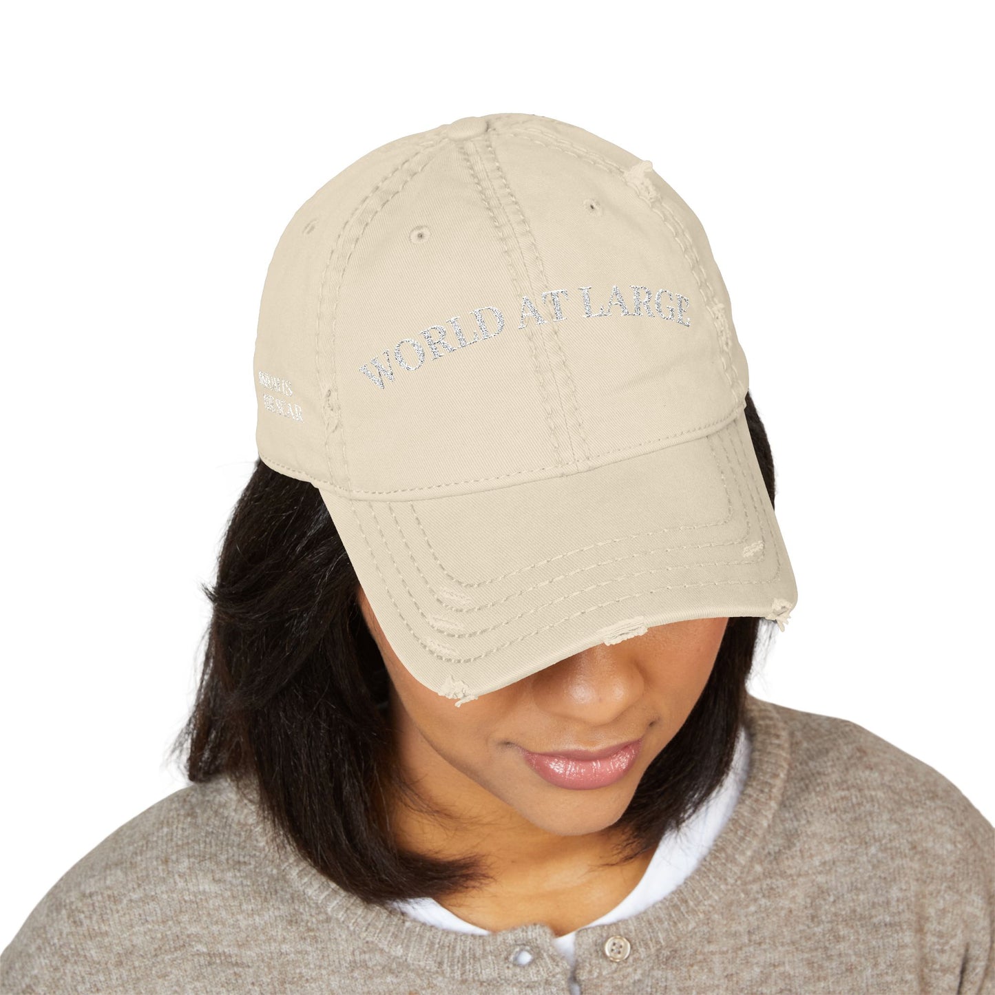 Distressed Dad Hat - World at Large Embroidered Cap, Casual Hat for Every Day, Trendy Style, Birthday Gift, Summer Accessory